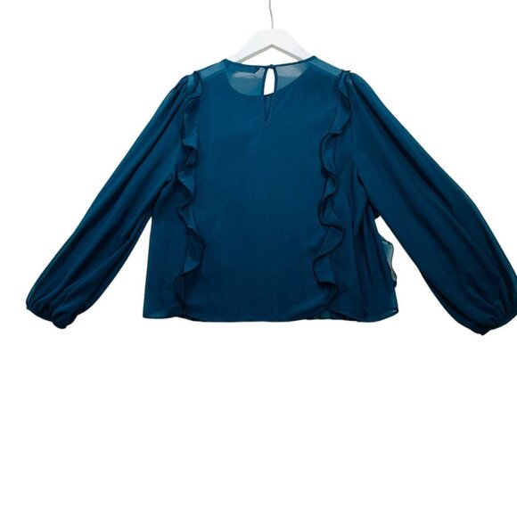 - Zara pleated forest green  ruffled blouse sz meduim - Picture 10 of 15